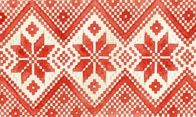 Карельская вышивка — красный узор по белому льну